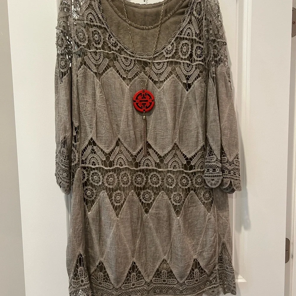 Brown(light) Lace Tunic Dress - Picture 1 of 7